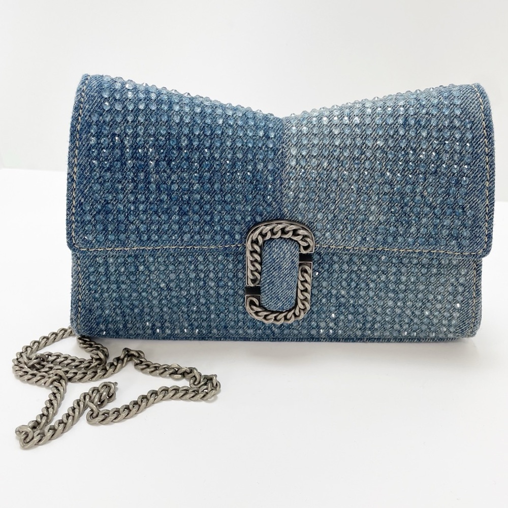 Marc Jacobs The Crystal Denim St. Marc Chain Wallet Crossbody Bag Blue - Picture 1 of 16